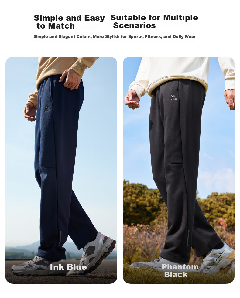 CAMEL Fleece Lined Men's Sports Pants Loose Casual Straight Knit Trousers J13CAVL6034 Phantom Black L 11