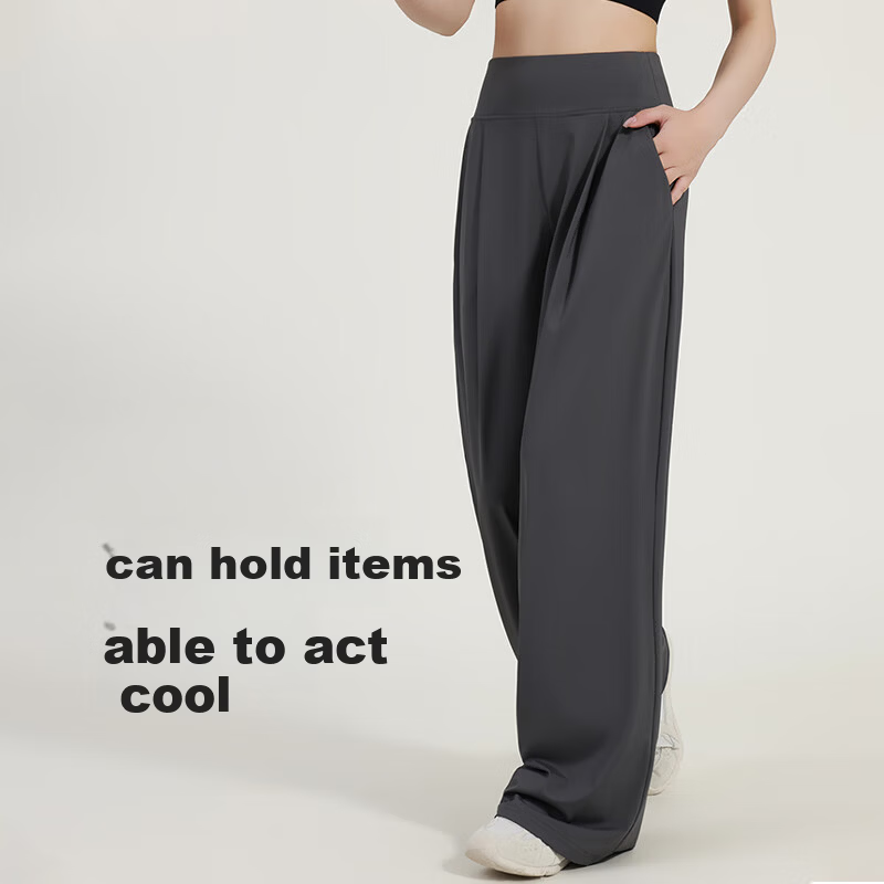 Free Style Women's High Waist Slim Fit Draped Straight Leg Yoga Pilates Outdoor Fitness Training Loose Wide Leg Pants