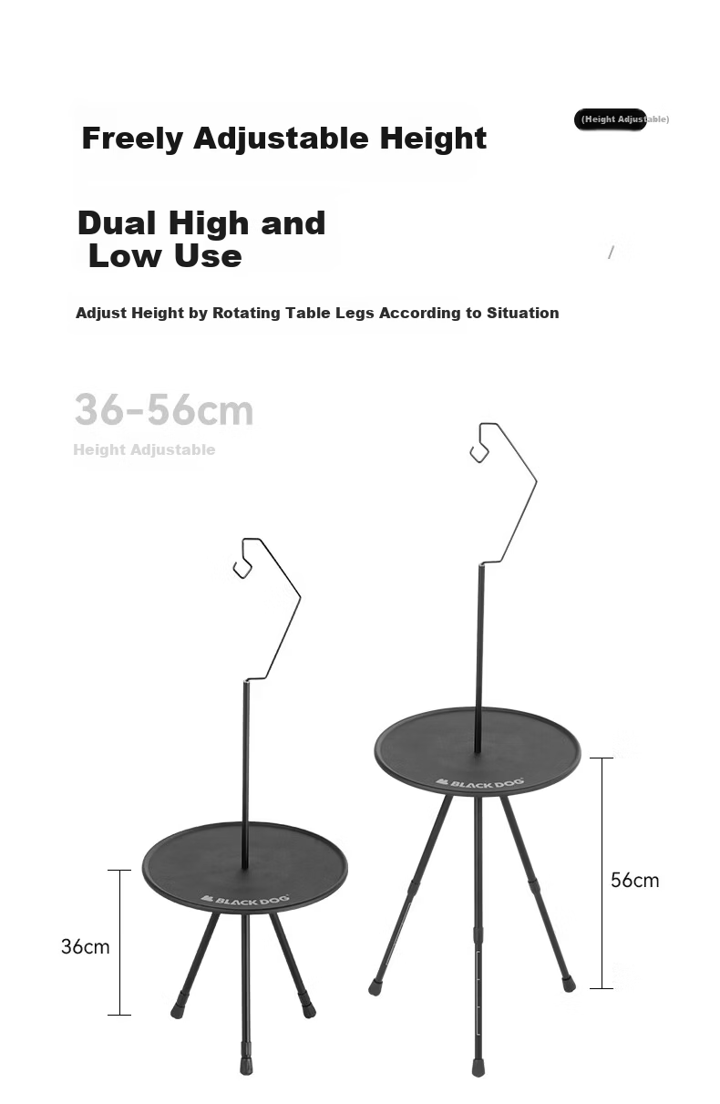 Black Dog Aluminum Alloy Portable Small Round Table Adjustable Height Folding Outdoor Camping Table 4