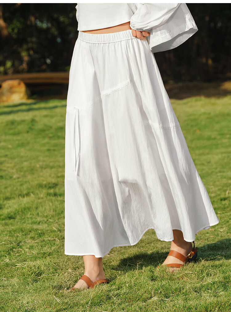 Semir Mall Same Style | Women's Summer 2026 Elegant Bowknot Long Skirt Pure White A-Line Skirt 101326120011 22