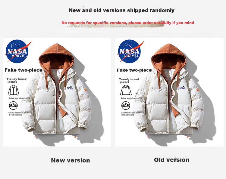 NASA MARVEL Men's Winter Cotton Padded Hooded Jacket Thick Warm Puffer Coat Sports Casual Couple Cotton Coat 11