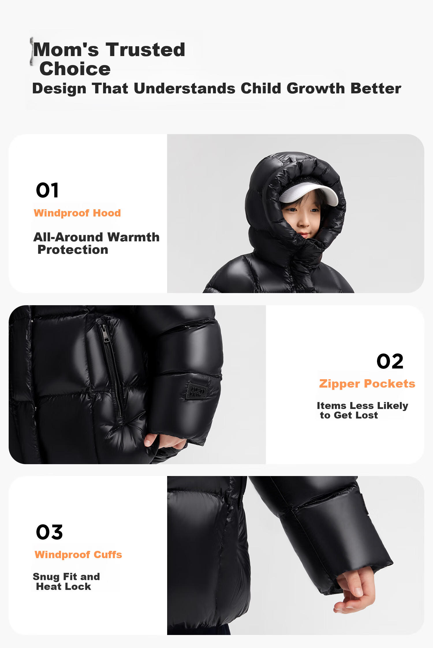 Zuo Xi Boys' Down Jacket Winter Thickened 2025 New Children's 90% Safe Velvet Puffer Coat Black 150 12