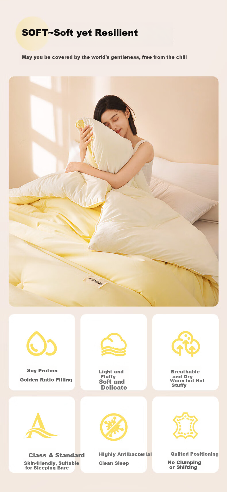 MUJI 10% Soybean Composite Fiber Spring Autumn Quilt Antibacterial Warm Fluffy Comforter Core Bedding 2*2.3m/6 Jin 2