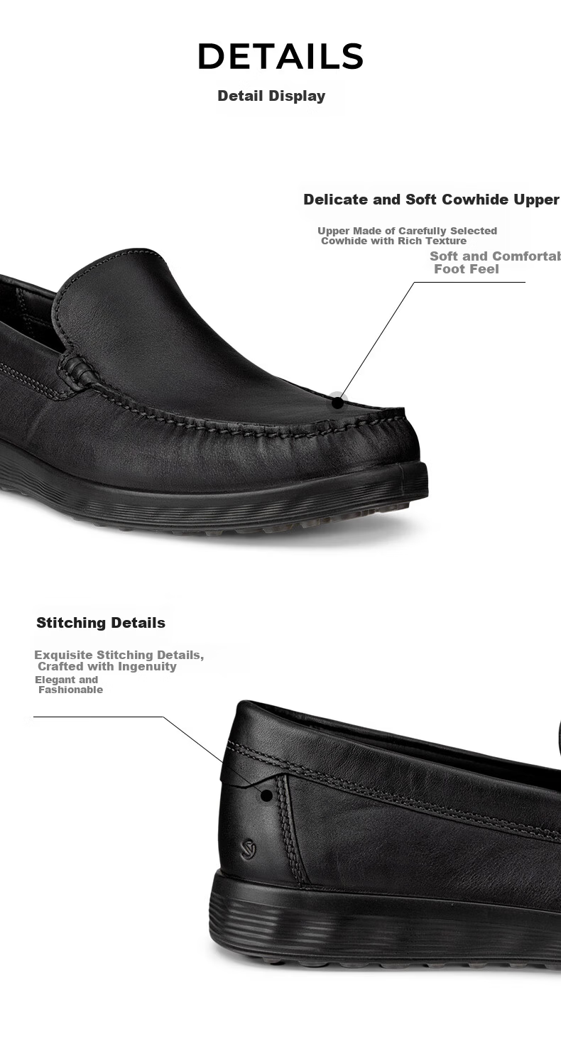 ECCO Men's Loafers, Slip-On Leather Shoes, Business Casual Shoes, Cowhide Men's Shoes, S Light Moccasin 540514, Size 40 2