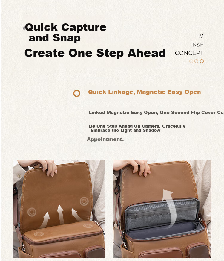 K&F CONCEPT Messenger Camera Bag Photography Crossbody Shoulder Bag for Mirrorless and DSLR Cameras One Body Two Lenses Multifunctional Vintage Original Photography Bag Gobi Brown 7