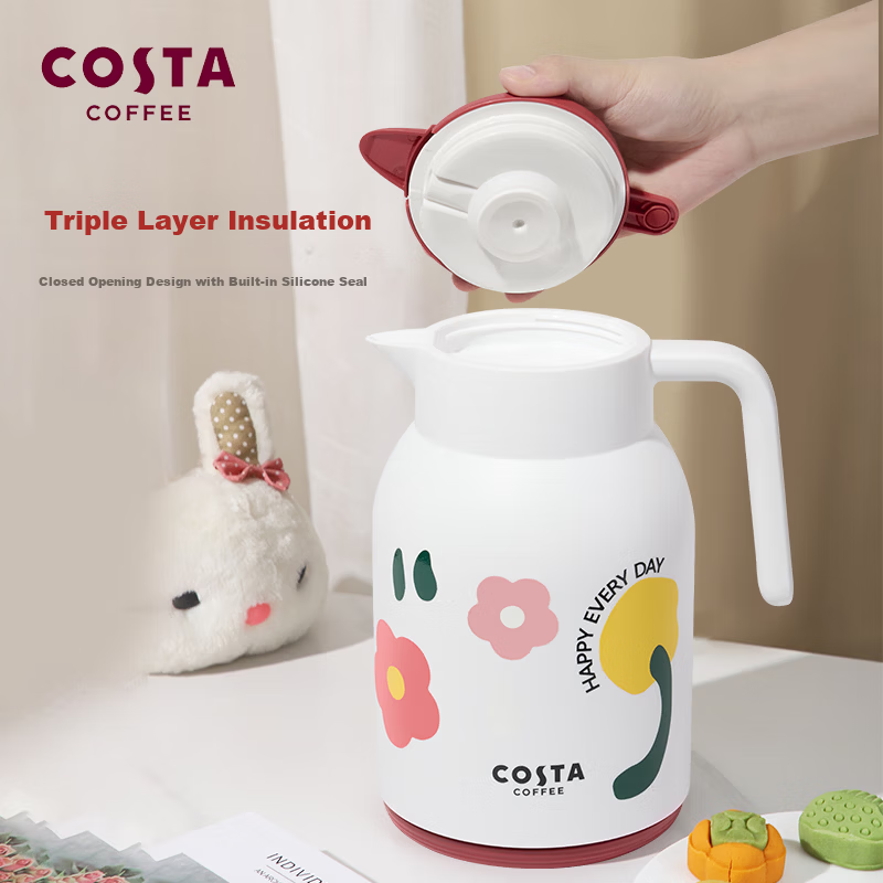 COSTA Large Capacity Insulated Kettle Household Hot Water Pot Red Liner Thermos Flask Tea Steeping Cup 24-Hour Heat Preservation