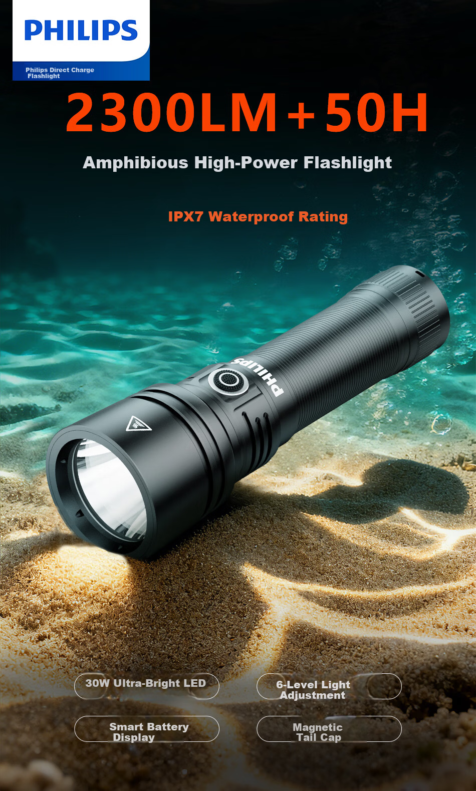 PHILIPS Flashlight High Brightness 200000 Lumens Long Battery Life Portable Military Outdoor Waterproof Rechargeable Durable Home Emergency 3251 1