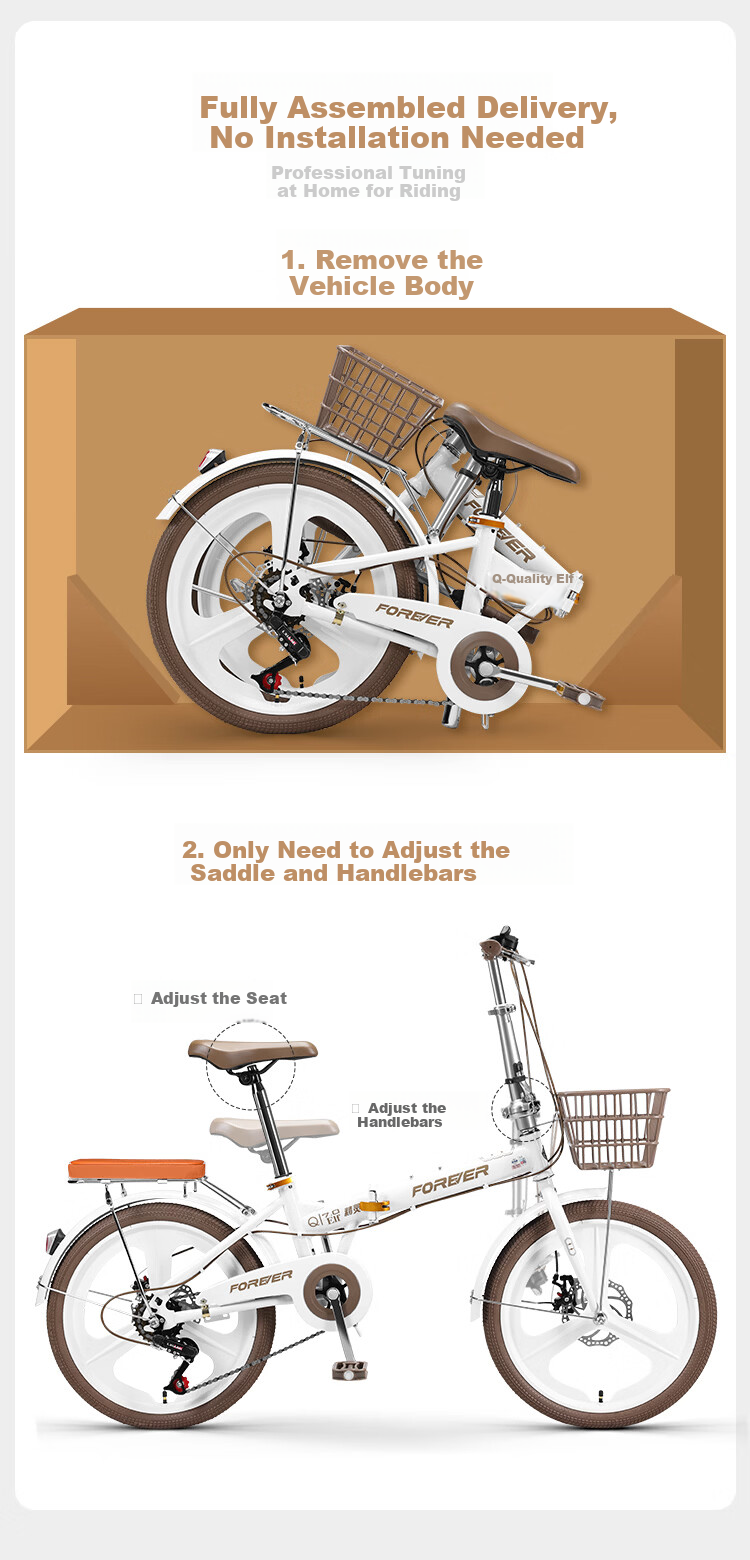 Forever Folding Bicycle Unisex Student Lightweight Portable No-Assembly Pink 20-Inch Single-Speed Spoked Wheel Bike 4