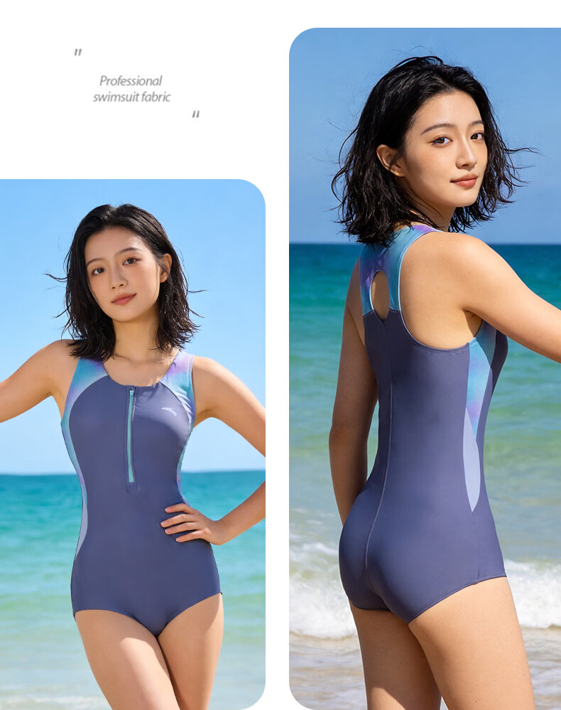 ANTA Women's One-Piece Triangle Swimsuit, Slimming Professional Competitive Swimwear for Spa, Qinglan Purple, Size L 15
