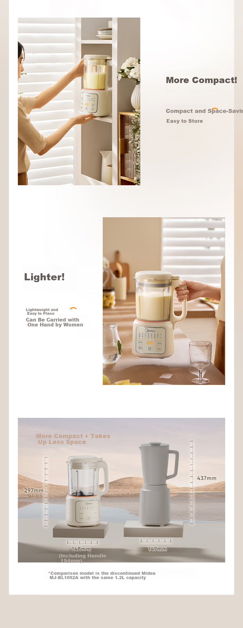 Midea 1.2L Large Capacity Blender Soy Milk Maker, Low Noise, Multifunctional All-in-One Household Fully Automatic, No Cooking, No Washing, New Model D85 Juicer and Food Processor for 2-5 People 6