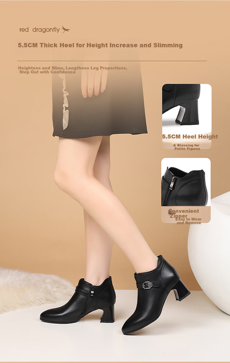 Red Dragonfly Women's Pointed Toe Winter Chunky Heel Ankle Boots Lightweight Height Increasing Commuter Fashion Boots WLC459871B Black Size 35 6