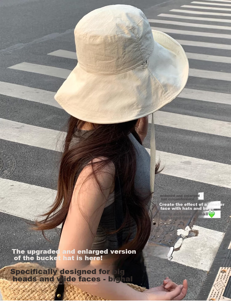Xueqiman Women's Summer Sun Protection Hat Large Brim Sunshade Hat Face Slimming Natural Look UV Protection Quick-Dry Bucket Hat 1