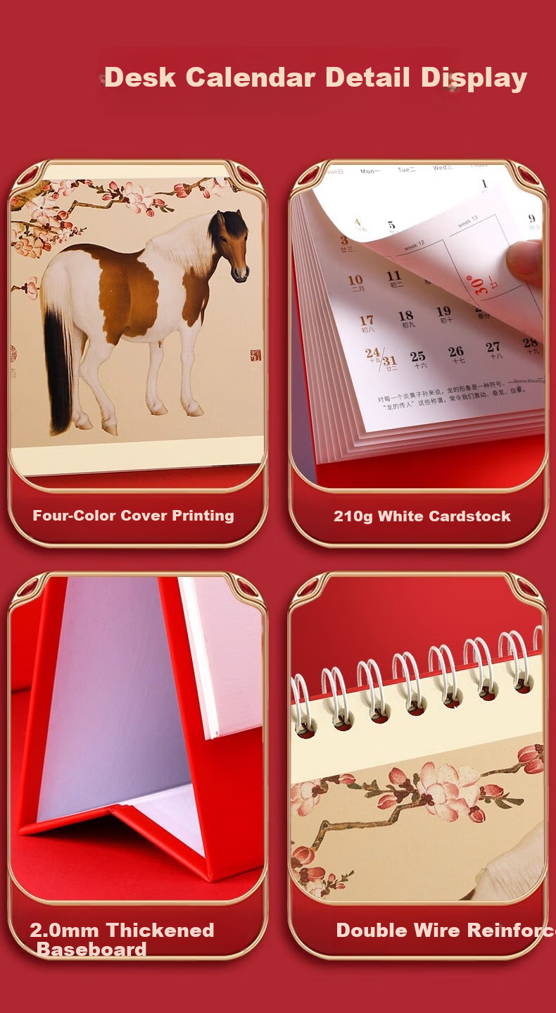 Muulee 2026 Custom Large Chinese Red Festive Triangle Desk Calendar Corporate Gift Business Desktop Calendar Year of the Horse New Monthly Calendar 15