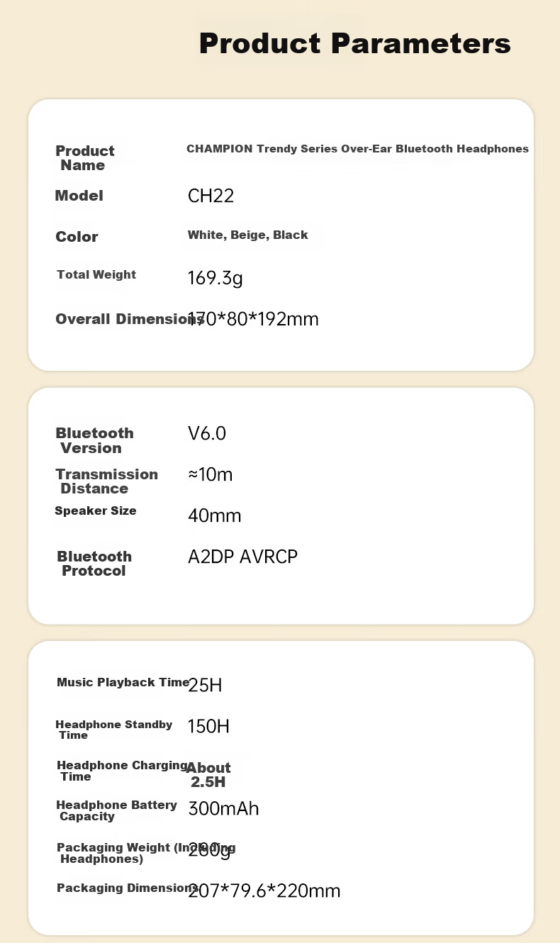 Champion Wireless Bluetooth Earbuds for Computer and Mobile, Noise-Cancelling Gaming Headset, Long Battery Life, Trendy Series CH22 Beige 15