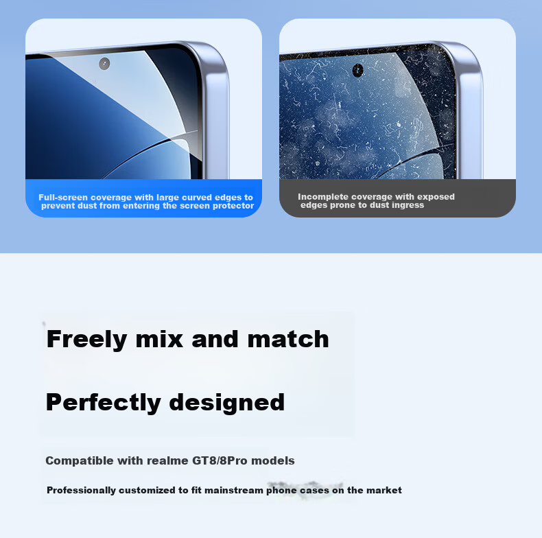 Langling [2-Pack] Tempered Glass Screen Protector for Realme GT8/GT8 Pro, Ultra-Clear Silk-Screen Full Coverage, Upgraded Drop Protection, Anti-Fingerprint, Scratch-Resistant, Compatible with Ultrason 4