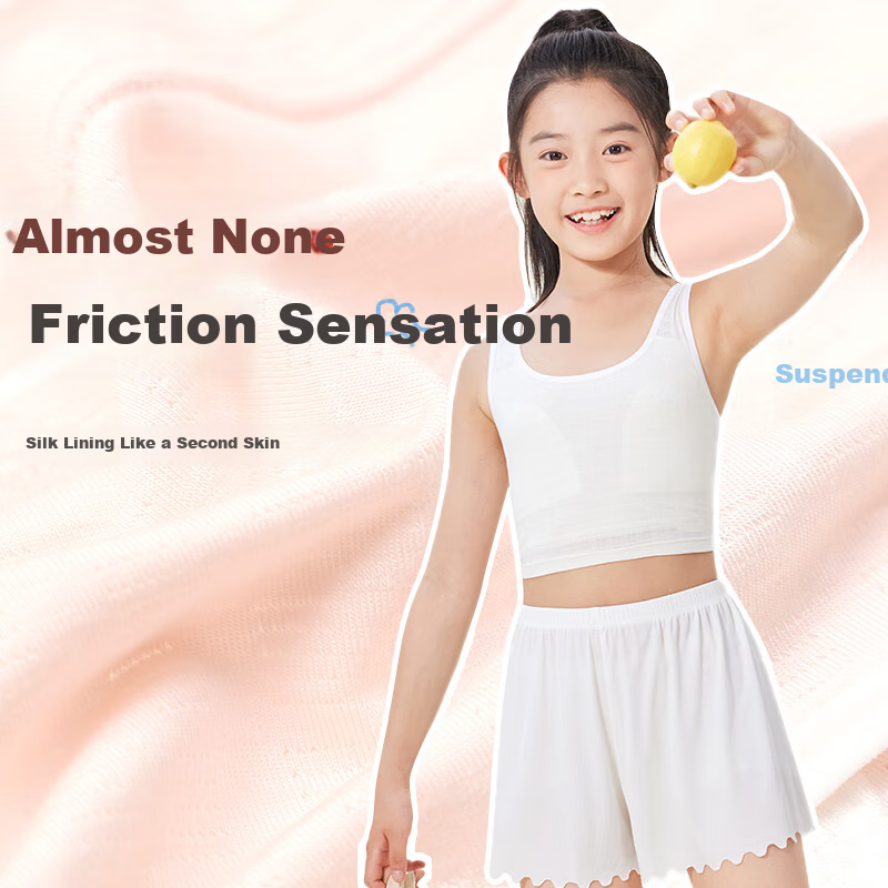Jiusuiban Girls' Developmental Period Cotton Sports Mid-Length Vest Bra for 8-10 Years Old Students