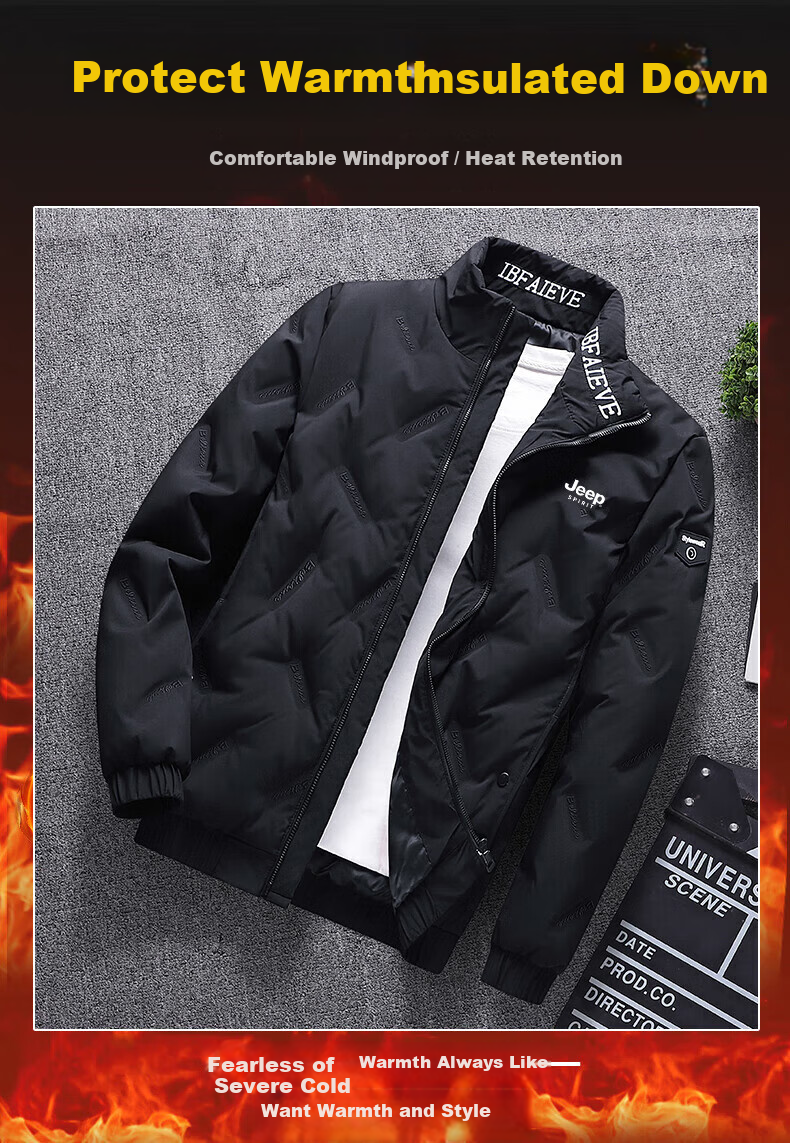 JEEP SPIRIT Men's Autumn Winter Down Jacket Warm Duck Down Coat Trendy Stand Collar 2