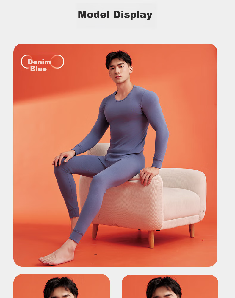 Yiershuang Men's Thermal Underwear High Elastic Cotton Blend Autumn Shirt and Pants Set 16