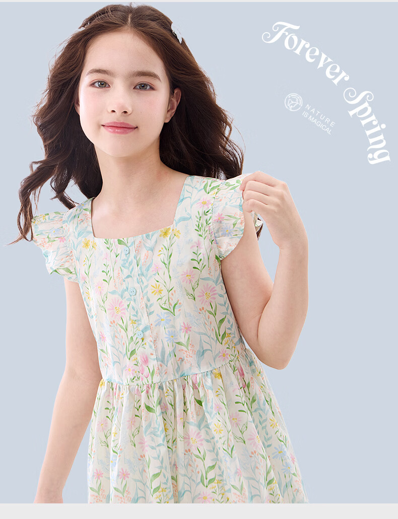 Disney Girls' Summer Cotton Dress New Children's Princess Dress Light Green 160 21A146 4