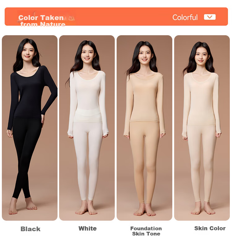 MiiOW Women's Skin Care Ultra-Lightweight Seamless Slim Fit Wide Neck Autumn Winter Thermal Underwear Set 15
