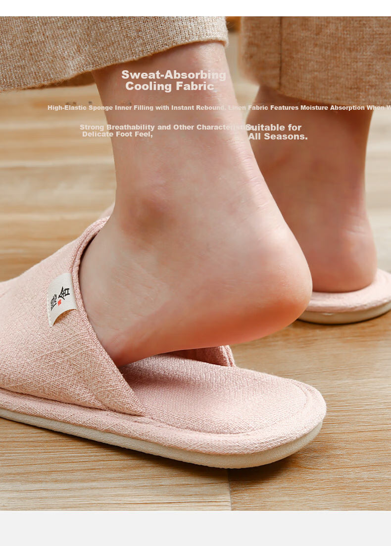 Guoluofi Japanese Style Four Seasons Linen Slippers Men Thin Indoor Home Silent Floor Couple Linen Slippers Women Dark Blue Size 43-44 7