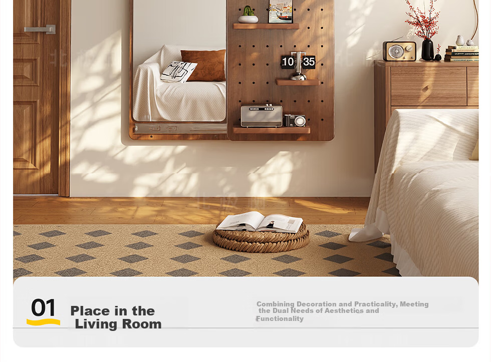 Arctic Tree Solid Wood Pegboard Dressing Mirror Hidden Sliding Mirror Home Wall-Mounted Concealed Entryway Fitting Mirror 25