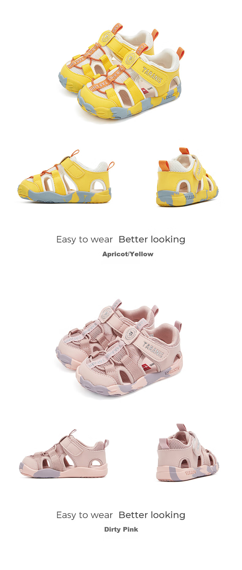 TARANIS Kids Summer New Cute Claw Series Toddler Sandals Boys Girls Anti-Kick Breathable Functional Shoes White Apricot 18 4