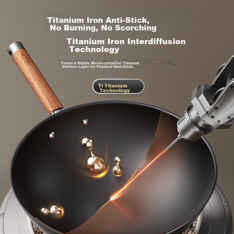 ASD Magic Titanium Iron Non-Stick Wok 32cm Compatible with Induction Cooker