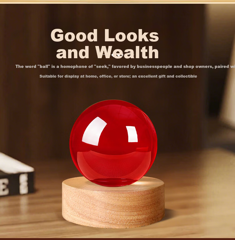 Bin Yue Red Crystal Ball Ornament Lucky Red Crystal Ball Feng Shui Decoration Opening Ceremony Living Room Housewarming Gift 8cm 3