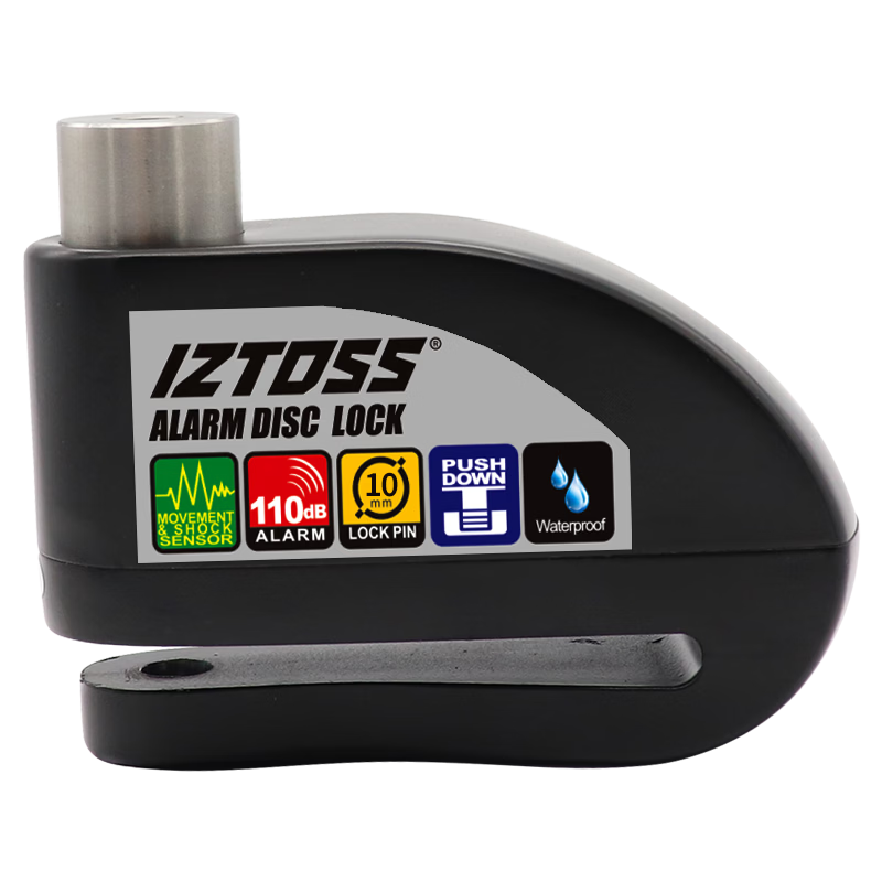IZTOSS Alarm Disc Brake Lock, Motorcycle Anti-Theft Electric Bicycle Disc Brake Pad Lock, Brake Pad, Anti-Theft Lock, Waterproof, Black