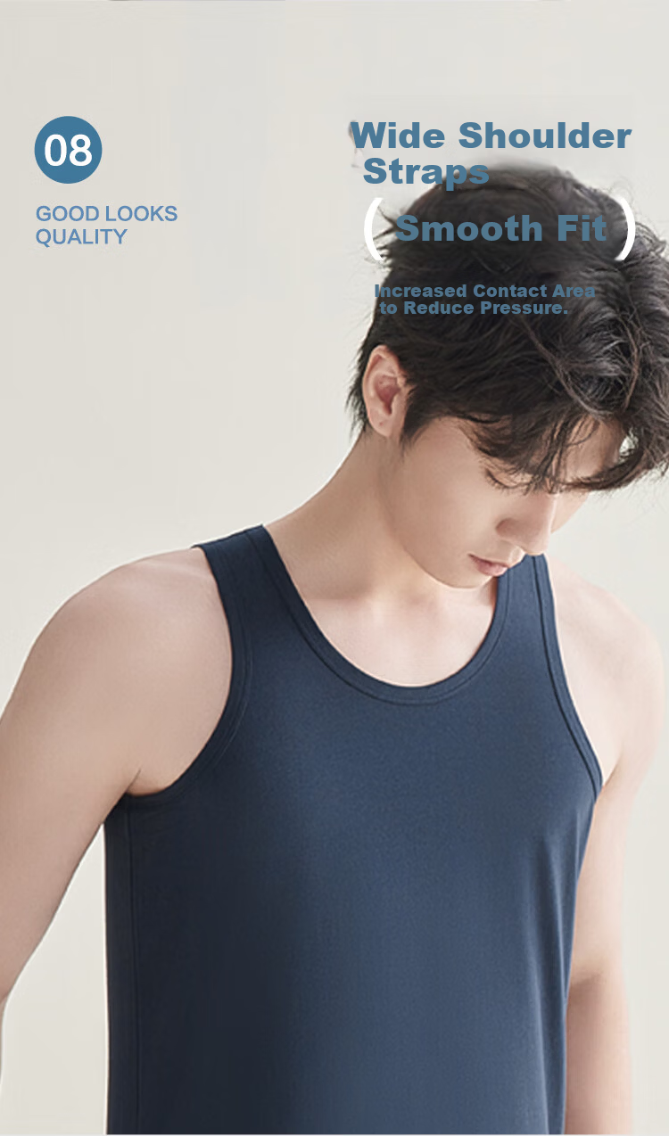 Hongdou Men's Cotton-Spandex Solid Color Round Neck Breathable Sports Base Layer Tank Top 2-Pack 3