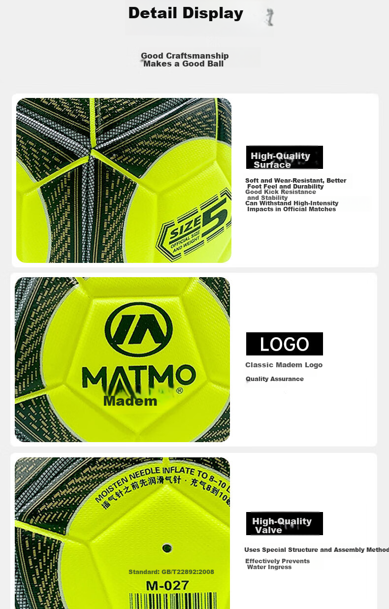 Maidemu Size 5 Football Adult Match Training Standard Youth Size 5 Football Durable Machine Sewn Ball for Physical and Middle School Exams 10