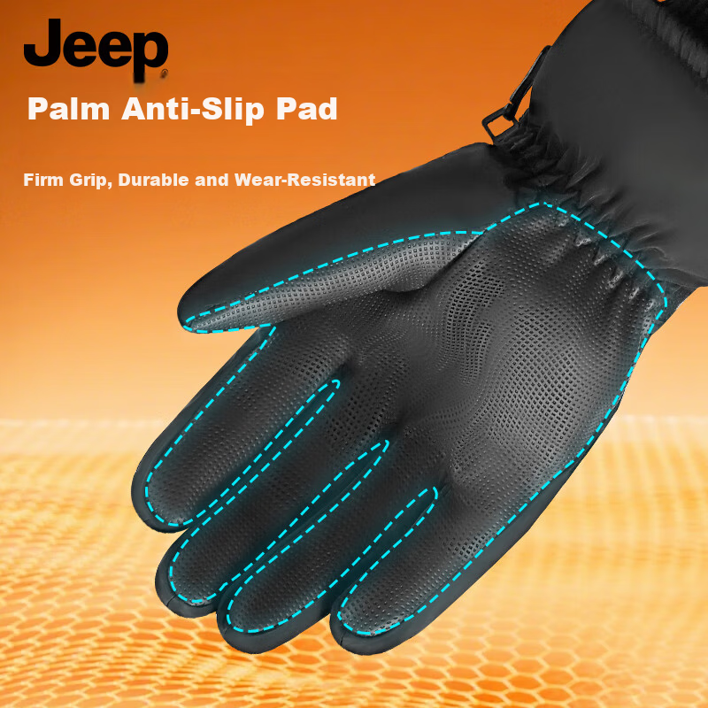 JEEP Winter Ski Gloves for Men, Thermal Waterproof Fleece-Lined Touchscreen Windproof Gloves, Black