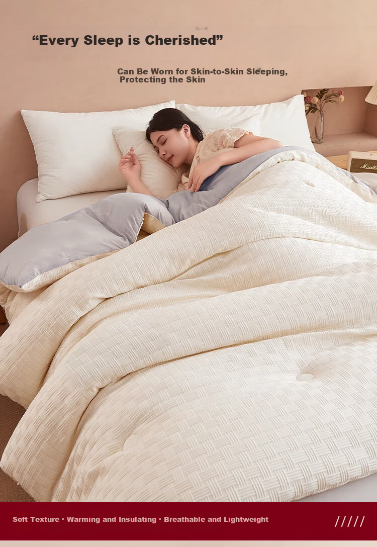 YALU & FREEDOM Class A Waffle Quilt, Antibacterial Soybean Fiber, Autumn And Winter Cotton Comforter, Single Person, 5 Jin (2.5 Kg), 150x200cm, Beige 4