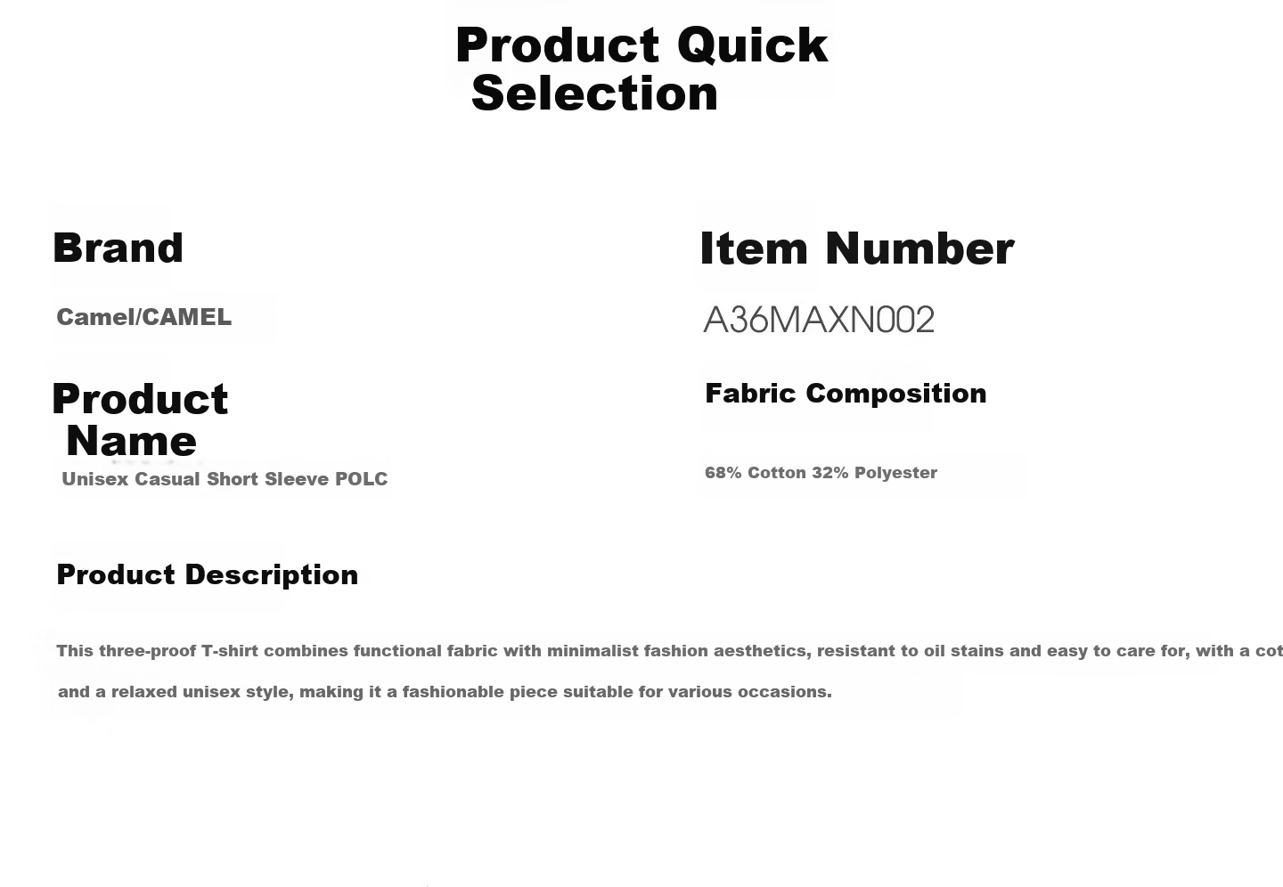 CAMEL [Three-Proof] Camel Outdoor Casual T-Shirt Unisex 26 Spring Summer Breathable Cotton T-Shirt Oil-Resistant Water-Repellent Shirt 20
