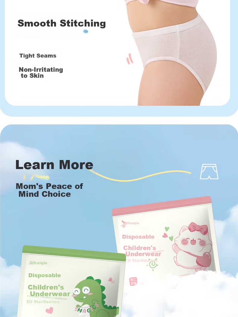 Qihaiqiu Children's Disposable Sterilized No-Wash Daily Use Boys Travel White Triangle Underwear XXL Size 14