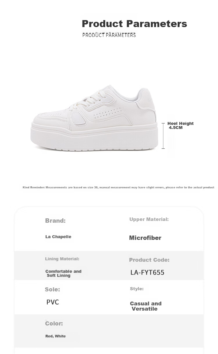 La Chapelle Women's Retro Thick-Soled Casual Sneakers Height-Increasing Versatile Sports White Shoes 655 Red Size 35 2
