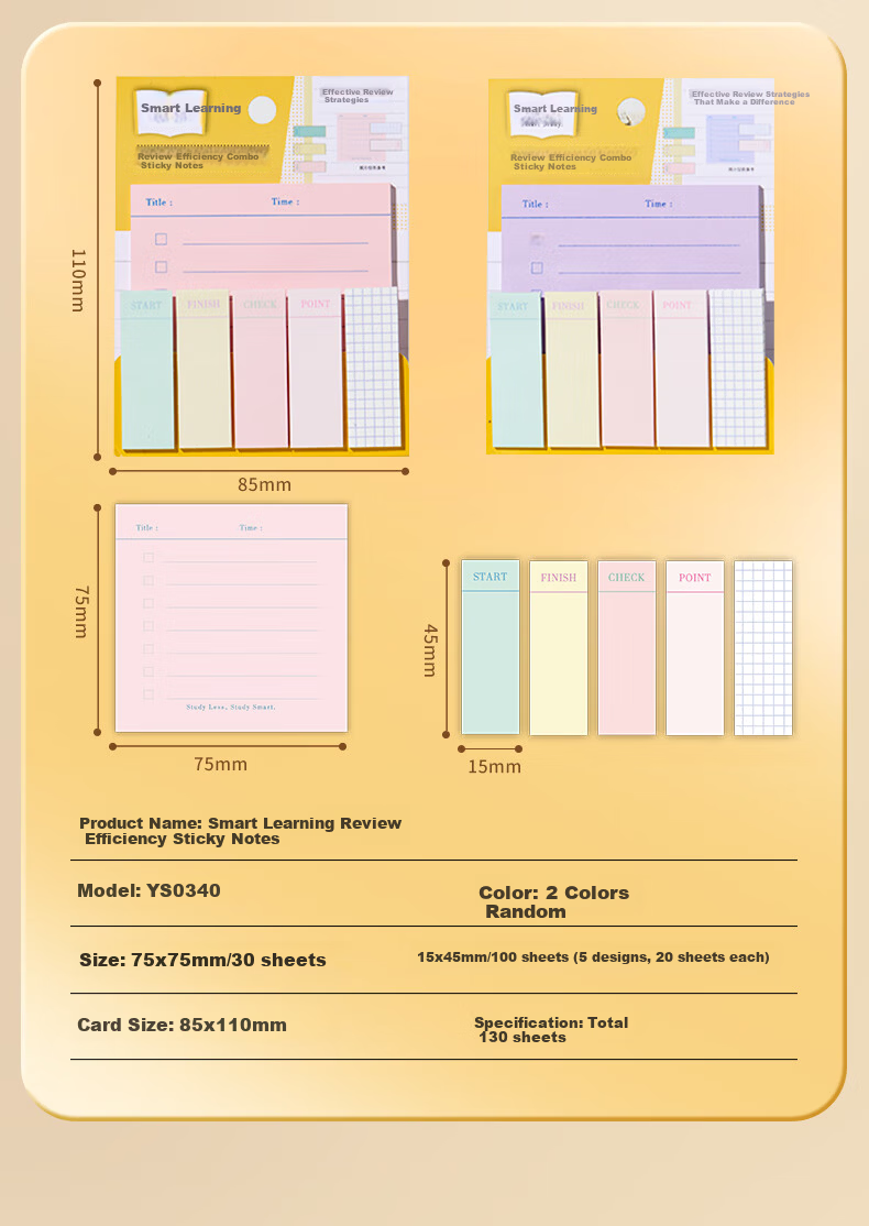 MASMARCU Morning Light Stationery Study Efficiency Sticky Notes Set Strong Adhesive Label Stickers Bookmark Smart Learning 1 Pack Random YS0340 Exam Essential 11