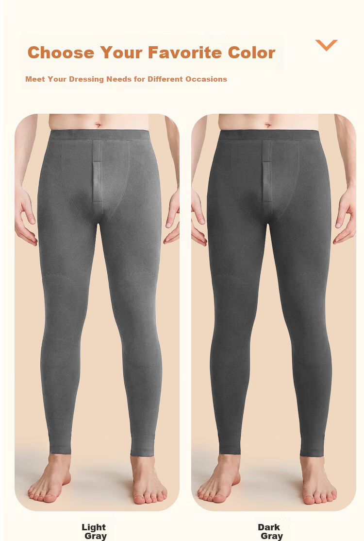Nanjiren Men's Thermal Underwear, Double-Layer Knee Protection Patch, Thickened Base Layer Pants, Autumn And Winter Warm Single-Piece Cotton Trousers, Dark Heather Gray, Size L 29