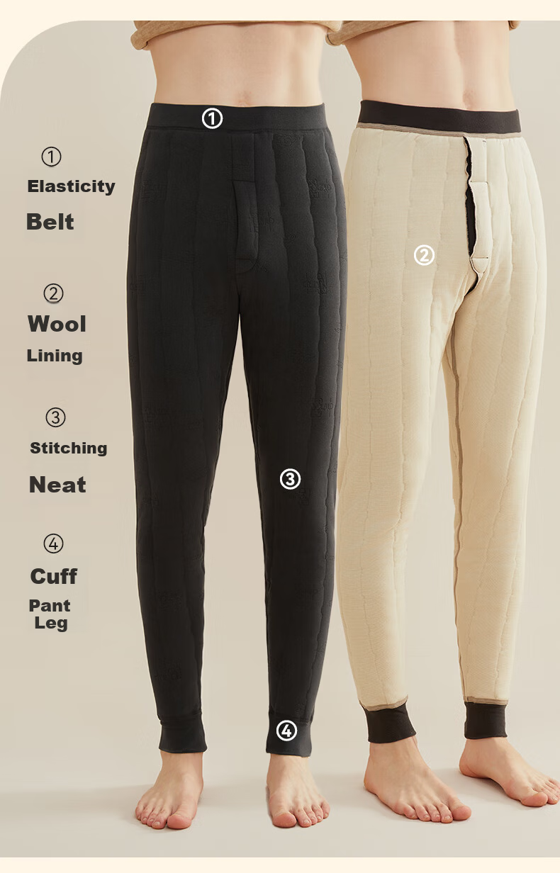 MiiOW [100% Wool Filling] Men's Thermal Underwear, Fleece-Lined Thickened Autumn Pants, Cotton Pants, Long Johns, Cold-Proof Couple's Autumn And Winter Wear 7