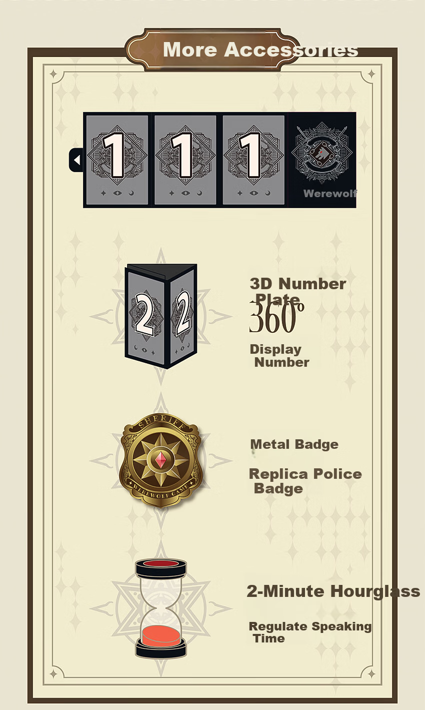 Werewolf Kill 2025 Dark Gold Exclusive Edition Mechanical Wolf Event Badge Hourglass Children's Card Game E4-001 5