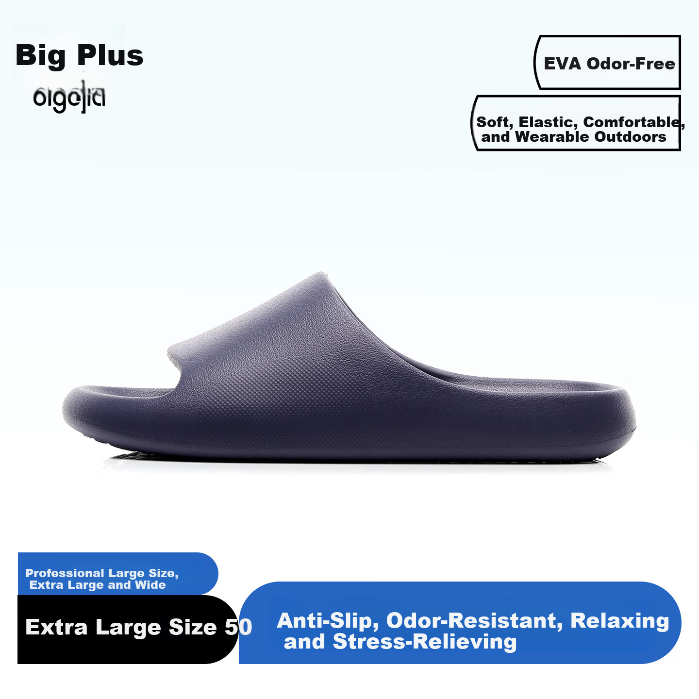 Bigga Plus Size Men's Extra Large Indoor Home Bathroom Shower Non-Slip EVA Oversized Summer Slippers Navy Blue 44-45