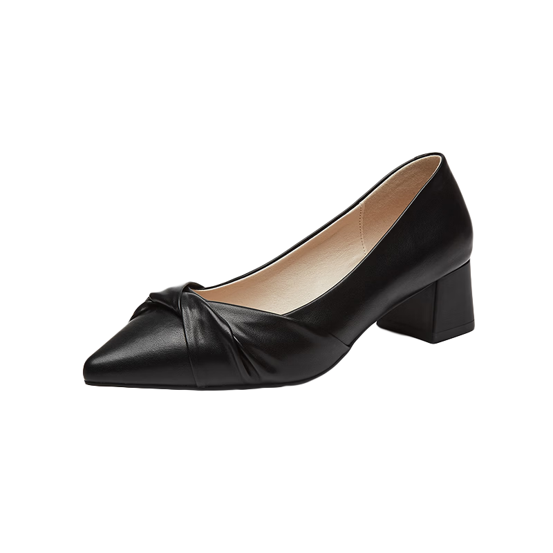 DAPHNE Women's Single Shoes, New Summer Professional Formal Work Leather Shoes, Chunky Heel Pointed Toe High Heels, Women's Shoes, Black, Size 37