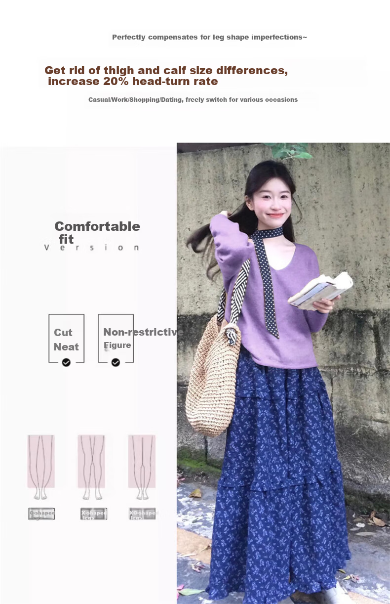 Langsha Navy Blue Floral Print High-Waist A-Line Skirt for Women 2026 Spring Vintage Casual Lazy Style Long Skirt 6