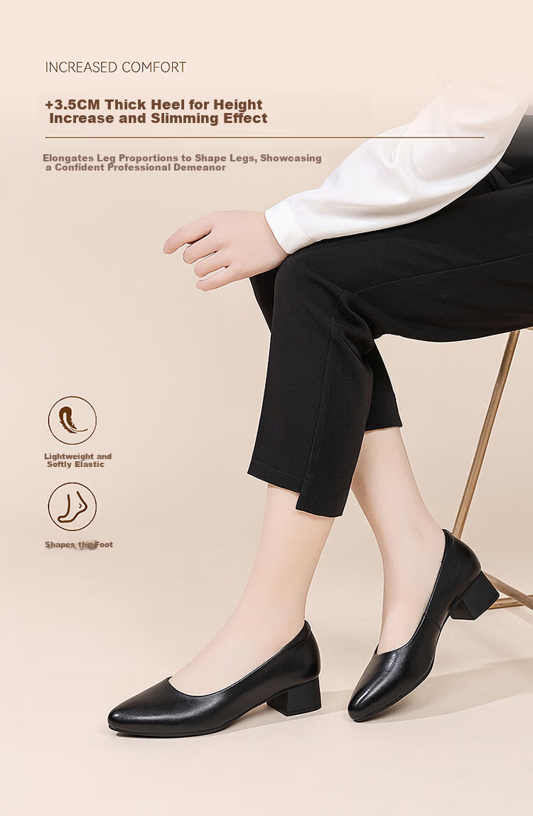 Red Dragonfly Women's Single Shoes Thick Heel Shallow Mouth Mid Heel Slip-On Slimming Leather Shoes WTB435931G Black Size 40 3