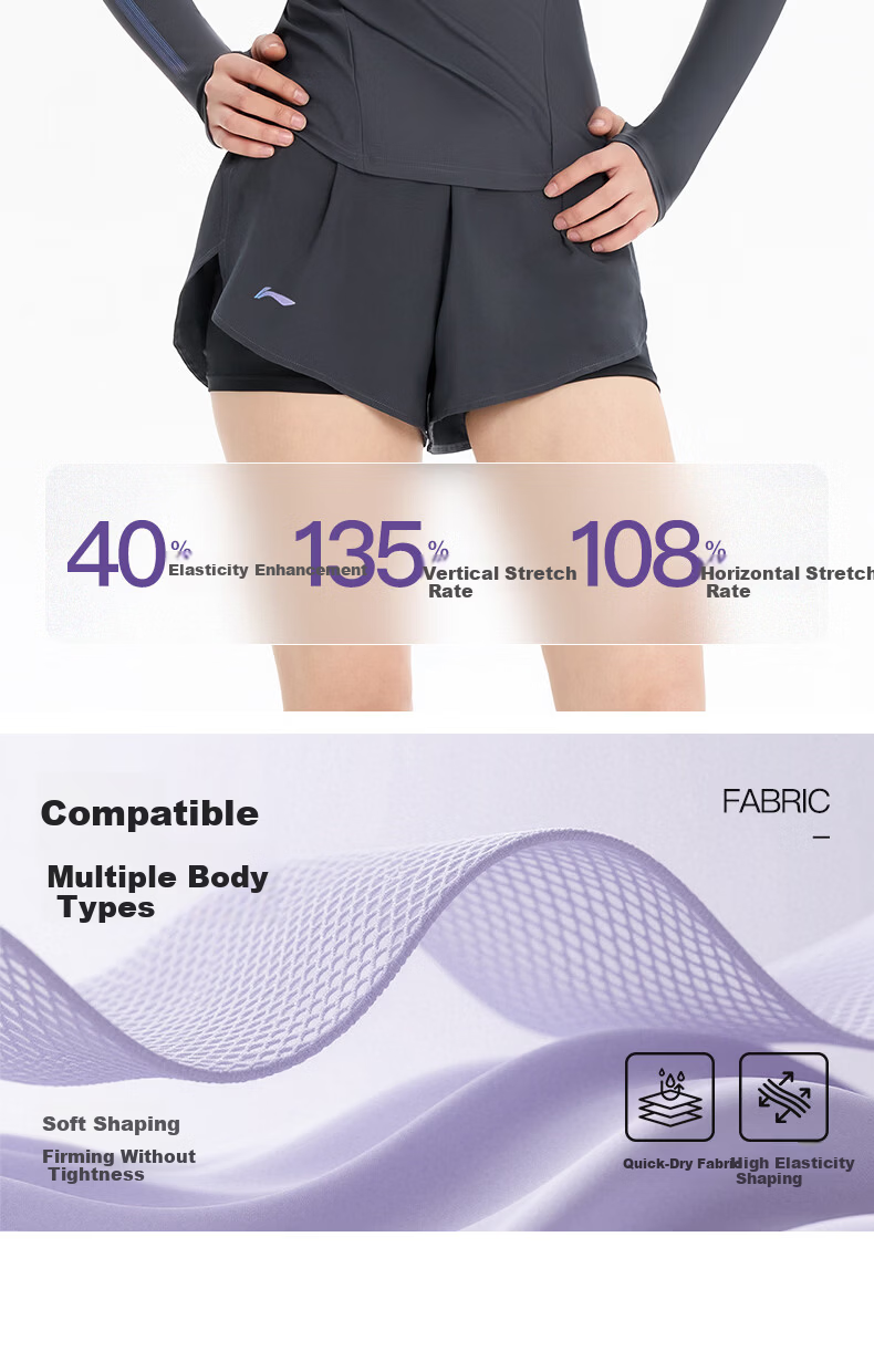LI-NING Women's Premium 2026 New Split Long Sleeve Boxer Two-Piece Swimsuit Set Swimming Gear 1521 Black XL 9