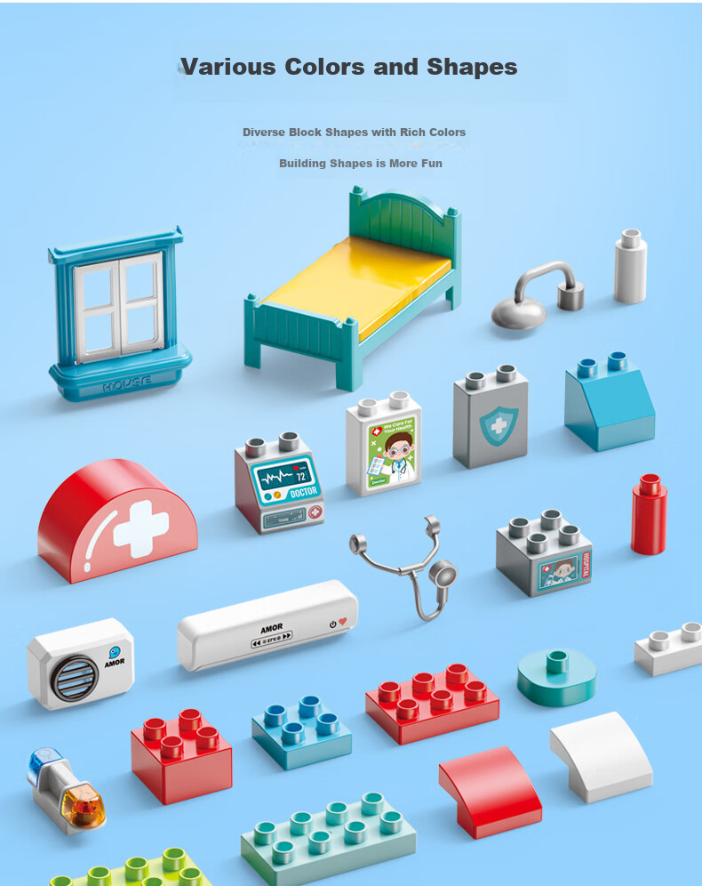 FEELO Compatible LEGO Large Building Blocks Children's Assembly Toy Boys Girls Birthday Gift 76 Pieces Hospital Y42021 7
