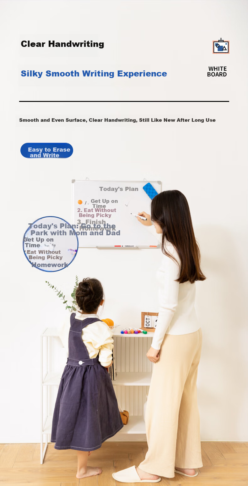 BBNEW 100x150cm Solid Fiberboard Core Whiteboard Easy-to-Erase Magnetic Office Teaching Meeting Wall-Mounted Writing Board Home Kids Blackboard NEWXW100150 4