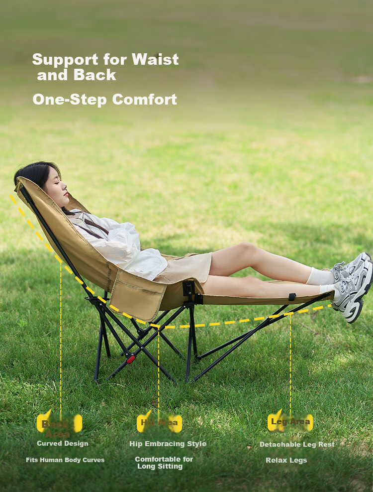 HUWAIREN Outdoor Folding Recliner Portable Adjustable Camping Chair Picnic Moon Chair Office Nap Chair 2
