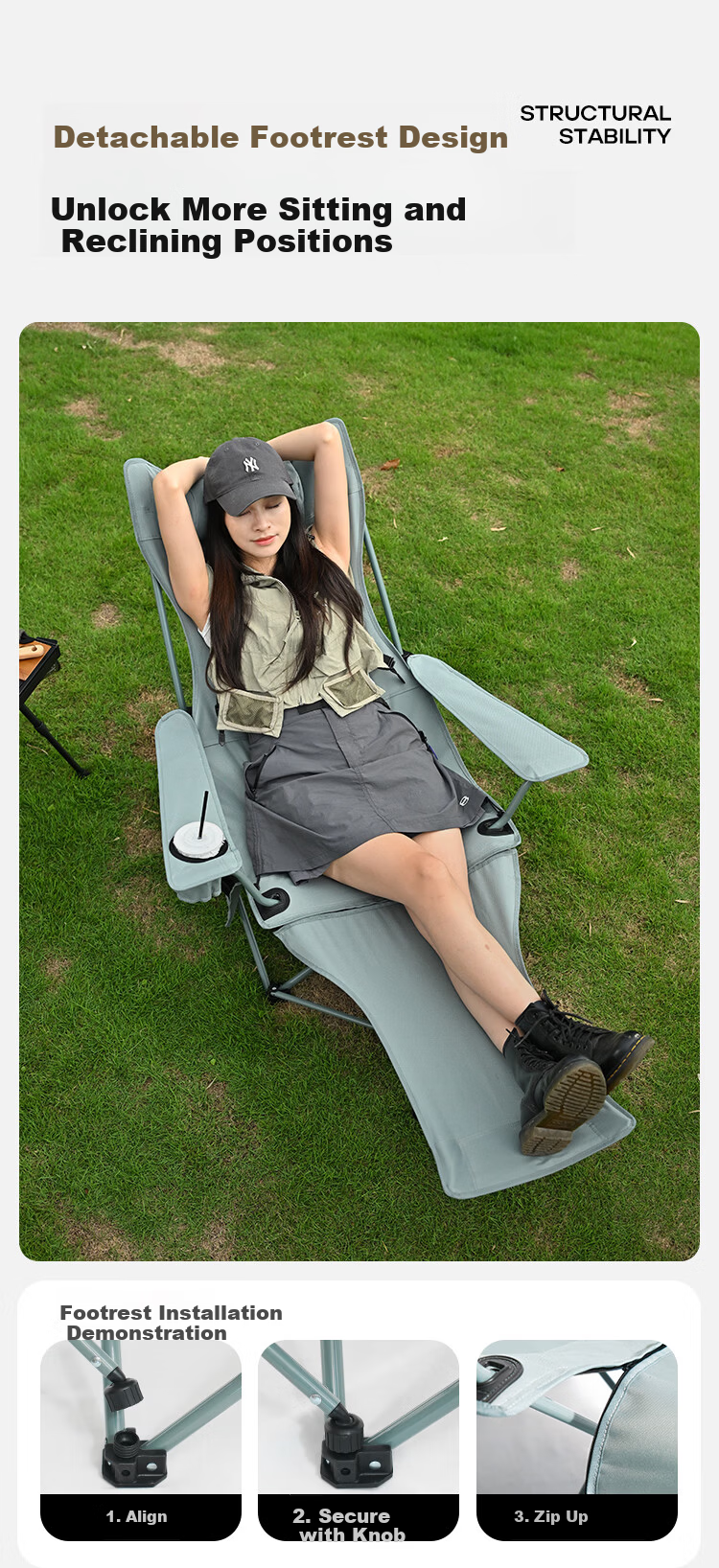 ABENAKI Outdoor Folding Recliner Chair Nap Office Folding Bed Camping Portable Adult Balcony Dual-Use Beach Chair 9